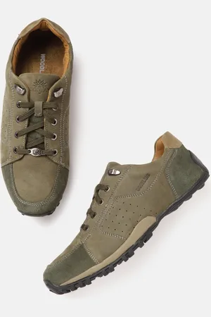 Woodland Men Olive Green Solid Leather Sneakers