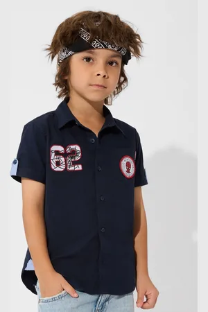 The Souled Store Boys Spread Collar Graphic Printed Cotton Casual Shirt