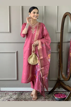 HERE&NOW Ethnic Motifs Embroidered Silk With Trousers & Dupatta