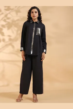 AUTUMN LANE Embellished Shirt Collar Long Sleeves Top With Trouser