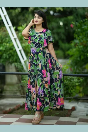 BAESD Women Floral Printed Flared Sleeve Fit and Flare Maxi Dress