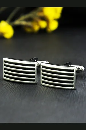 PELUCHE Black & Gold-Toned Minimalist Enamel Design Cufflink