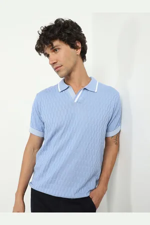 NOBERO Men Textured Self Design Polo Collar T-shirt