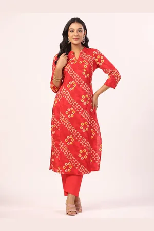 PIROH Bandhani Printed Angrakha Sequinned Pure Cotton Kurta With Trousers