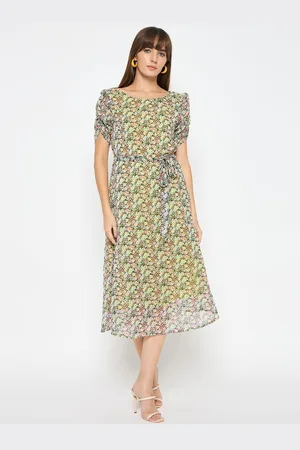 BAESD Women Floral Printed Boat Neck A-Line Dress