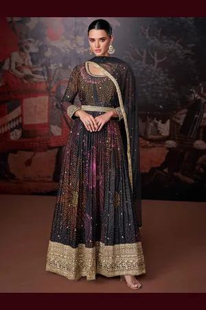 Jaipur Embroidered Silk Georgette Semi-Stitched Dress Material