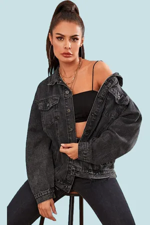 KOTTY Women Spread Collar Washed Self Design Cotton Casual Denim Jacket