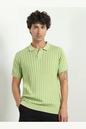 NOBERO Men Textured Self Design Polo Collar T-shirt
