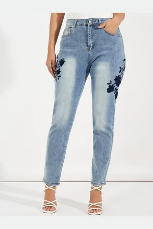 Styli Women High Rise Tapered Mom Fit Jeans with Embroidery Detail