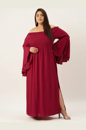 theRebelinme Women Plus Size Off-Shoulder Smocked Maxi Dress