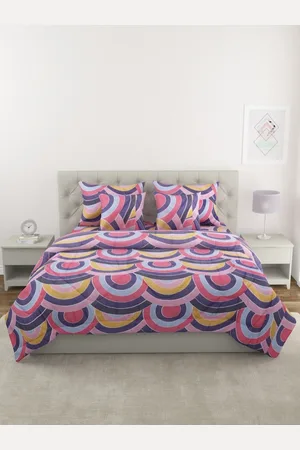 Aura Blue & Pink Geometric Cotton 6 Piece Double Queen Superfine Bedding Set
