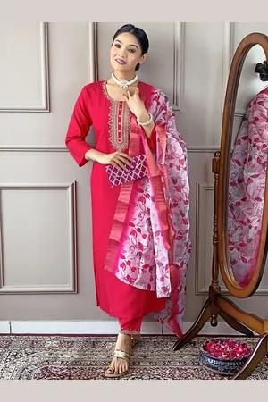 HERE&NOW Women Embroidered Regular Sequinned Chanderi Silk Kurta with Trousers & With Dupatta