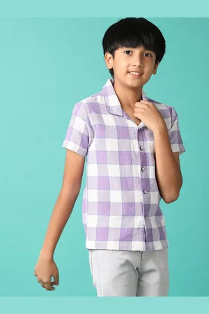 V-Mart Boys Spread Collar Gingham Checked Cotton Casual Shirt