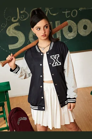 BAESD Girls Typography Fleece Outdoor Varsity Jacket