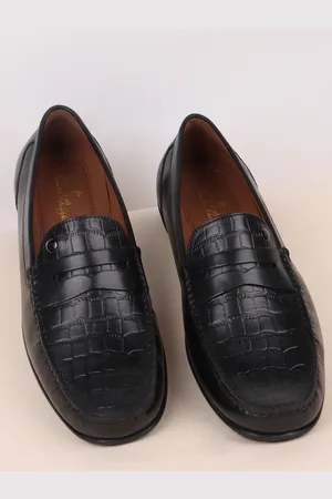 Louis Philippe Men Textured Leather Penny Loafers