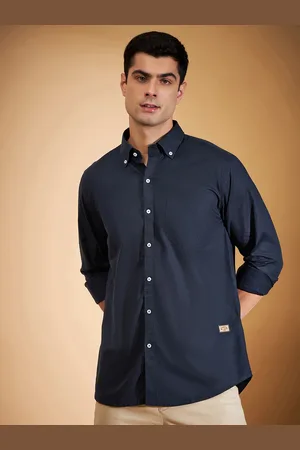 DENNISON Men Navy Blue Twill Weave Smart Slim Fit Solid Cotton Linen Casual Shirt