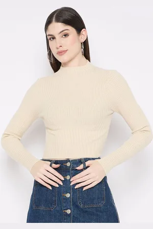 Camey Women Woollen Ribbed Crop Pullover Sweater