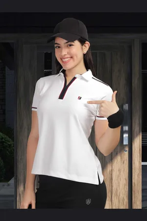 STELLERS Women Solid Polo Collar T-shirt