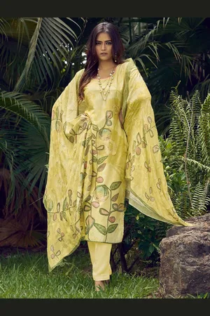 Stylee Lifestyle Floral Printed Sequinned Pure Silk Unstitched Dress Material