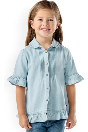 Cherry Crumble Girls Blue Solid Shirt Style Top