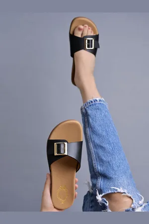 Shoetopia Girls Open Toe Flats with Buckles