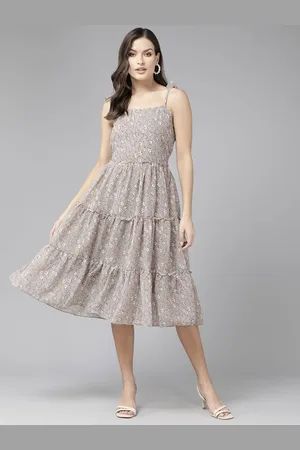 Roadster The Lifestyle Co Floral Printed Shoulder Straps Fit & Flare Tiered Midi Dress