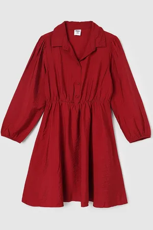 Max Collection Girls Shirt Collar Cuffed Sleeves Shirt Dress