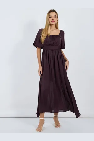 Styli Women Solid Puff Sleeves A-Line Maxi Dress