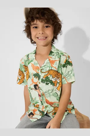 The Souled Store Boys Cuban Collar Graphic Printed Cotton Casual Shirt