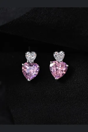 CLARA 925 Sterling Silver Rhodium-Plated Cubic Zirconia Heart Shaped Drop Earrings