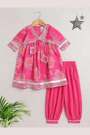 The Magic Wand Girls Ethnic Motifs Printed Regular Gotta Patti Pure Cotton Kurta with Salwar