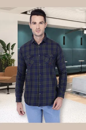 Kuons Avenue Men Olive Green Smart Slim Fit Tartan Checks Checked Casual Shirt