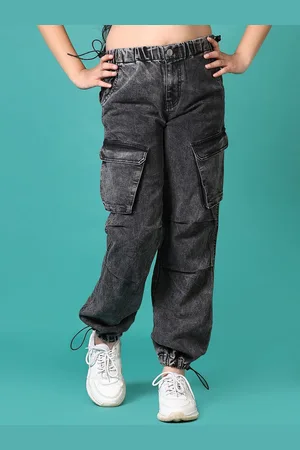 V-Mart Girls Mid-Rise Clean Look Regular Fit Light Fade Cargo Styles Cotton Jeans