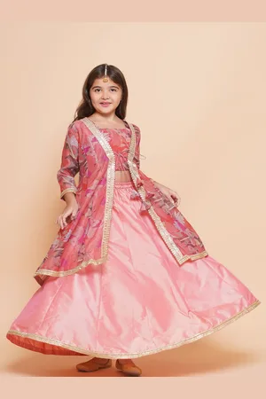Bhama Girls Floral Printed Sequinned Ready to Wear Lehenga & Blouse with Shrug
