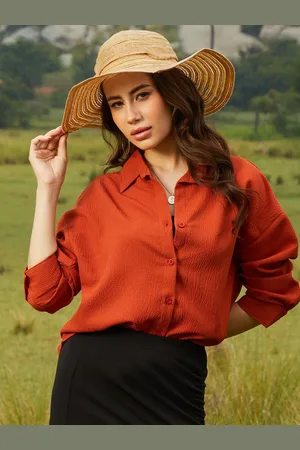 Campus Women Comfort Spread Collar Textured Oversized Casual Shirt