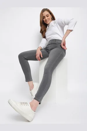 TALES & STORIES Women Grey Solid Skinny Fit Denim Jeggings