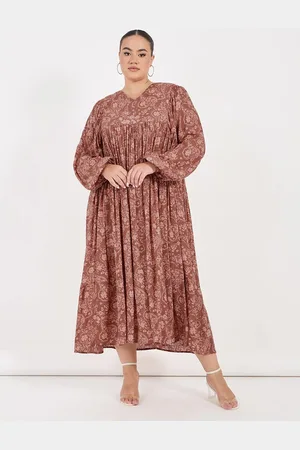 Styli Women Plus Size V-Neck Balloon Sleeves A-Line Maxi Dress