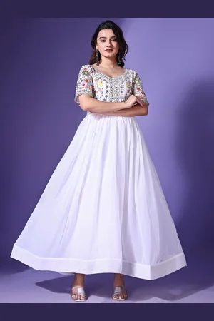 Ethnic Yard Women Floral Yoke Design Thread Work Georgette Kurta