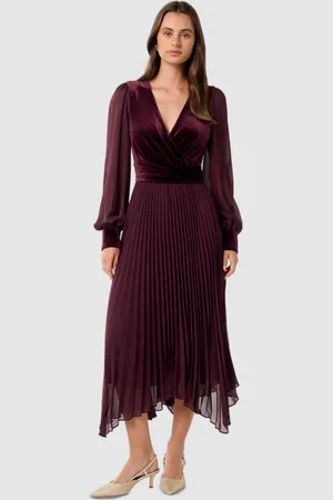 Forever New Bishop Sleeve Velvet Fit & Flare Midi Dress