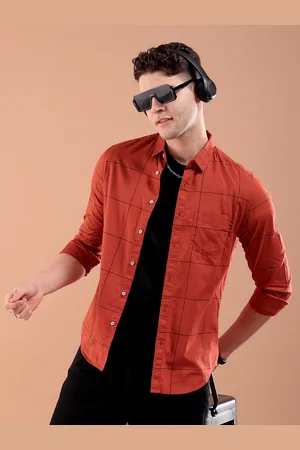 The Indian Garage Co Men Rust Orange & Black Slim Fit Checked Casual Shirt
