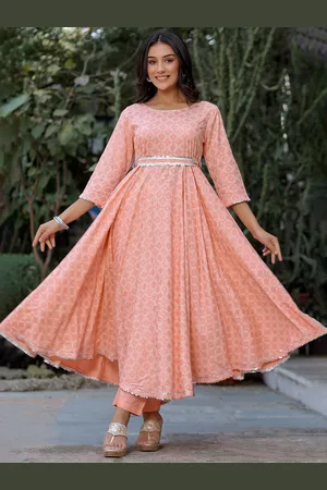 HERE&NOW Peach Coloured Ethnic Motifs Printed Anarkali Kurta with Palazzo