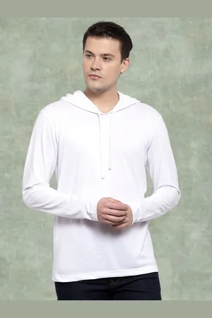 Friskers Men White Cotton Solid Hoodie T-shirt