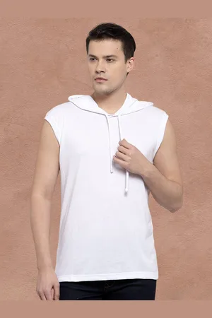 Friskers Men White Cotton Solid Hoodie T-shirt