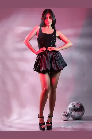 ASHTAG Embellished Satin Balloon Mini Dress