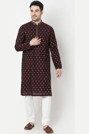 Ethnicity Floral Woven Design Mandarin Collar Straight Kurta