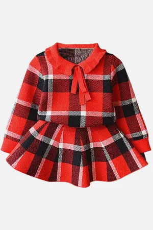 Little Surprise Box LLP Girls Checked Top with Skirt