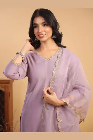 Janasya Women Regular Gotta Patti Chanderi Silk Kurta with Trousers & Dupatta