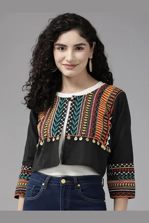 Roadster Geometric Embroidered Crop Tailored Ethnic Jacket