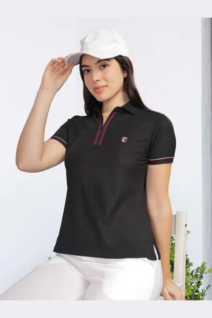STELLERS Women Solid Polo Collar T-shirt