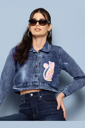 Roadster The Lifestyle Co Self-Design Cropped Denim Jacket
